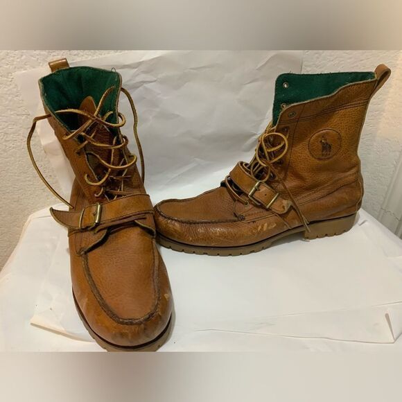 Polo Ralph Lauren Men's Ranger Tumbled Leather Boots Brown Size 14 D - Picture 1 of 14